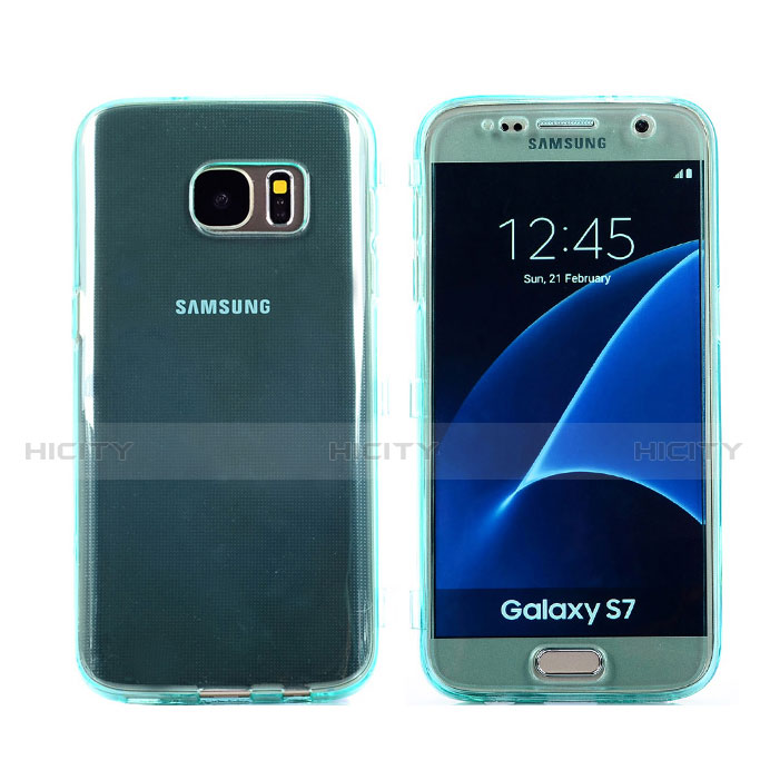Cover Silicone Trasparente A Flip Morbida per Samsung Galaxy S7 G930F G930FD Cielo Blu