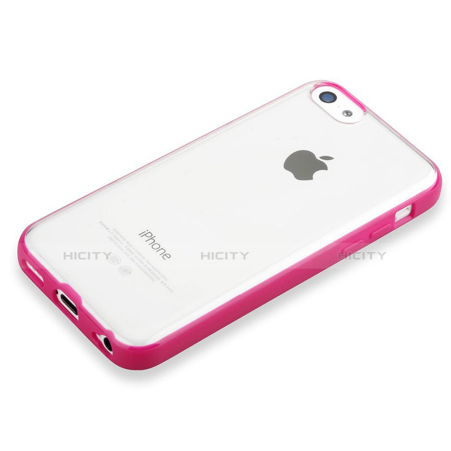 Cover Silicone Trasparente Laterale T01 per Apple iPhone 5C Rosa Caldo