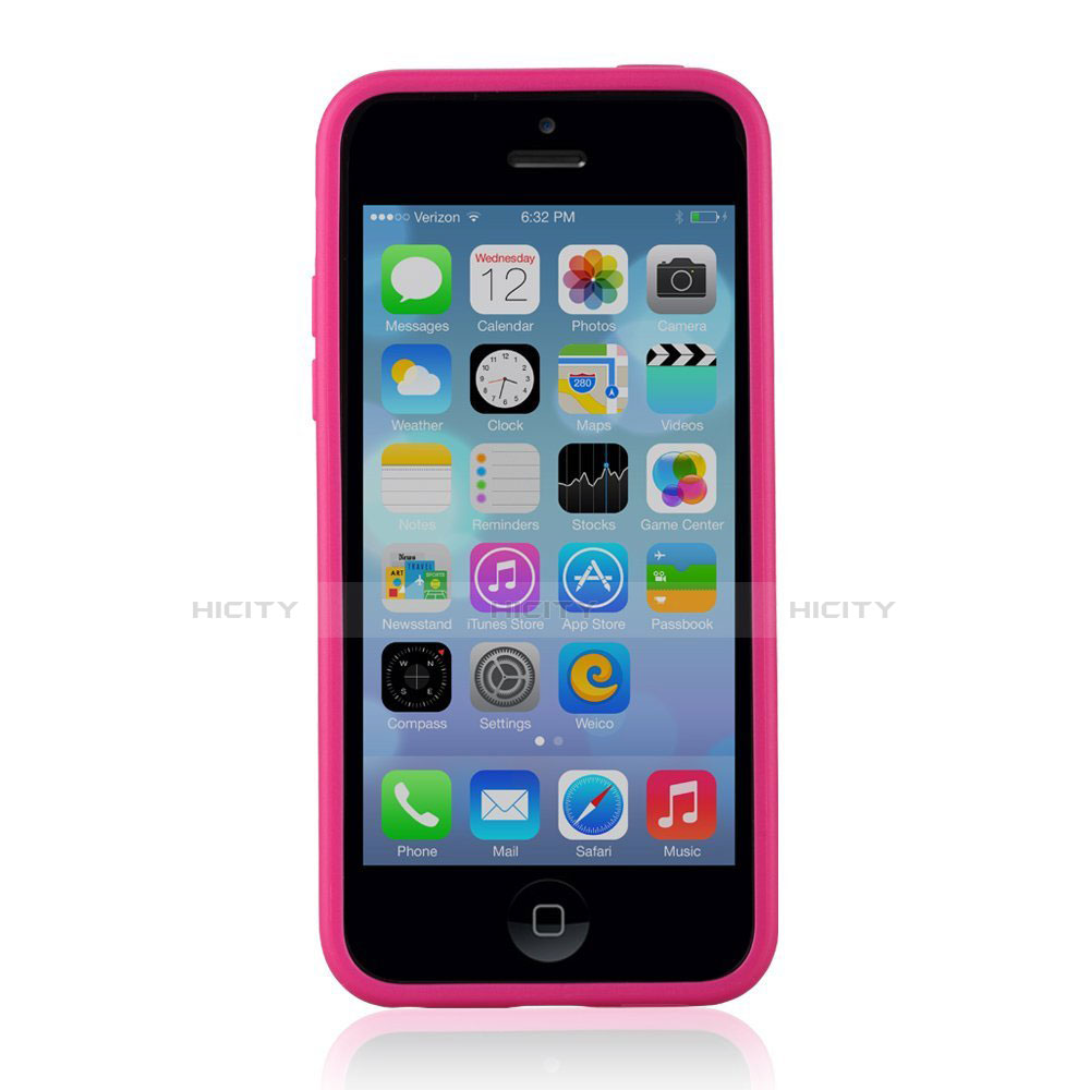 Cover Silicone Trasparente Laterale T01 per Apple iPhone 5C Rosa Caldo