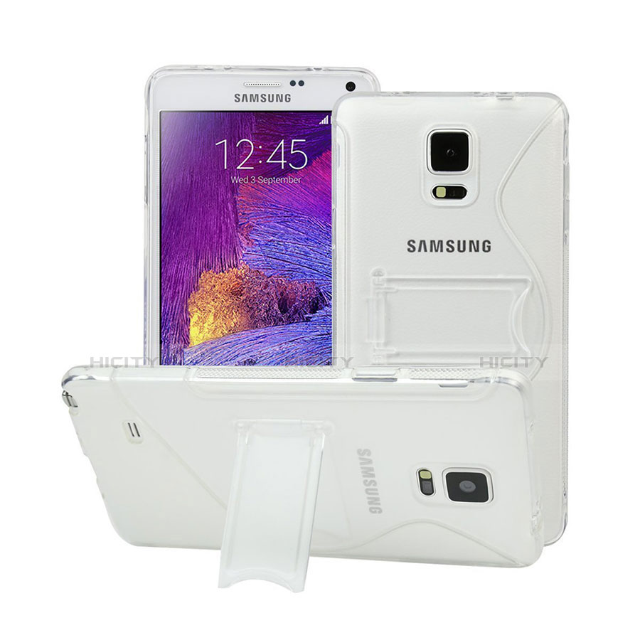 Cover Silicone Trasparente Morbida S-Line con Supporto per Samsung Galaxy Note 4 Duos N9100 Dual SIM Bianco