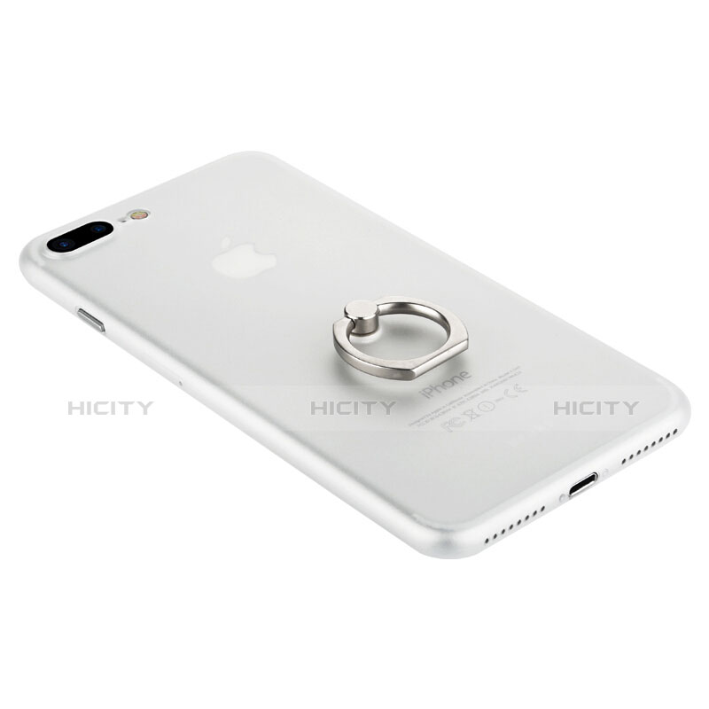 Cover Silicone Trasparente Ultra Sottile Morbida con Anello Supporto per Apple iPhone 8 Plus Bianco