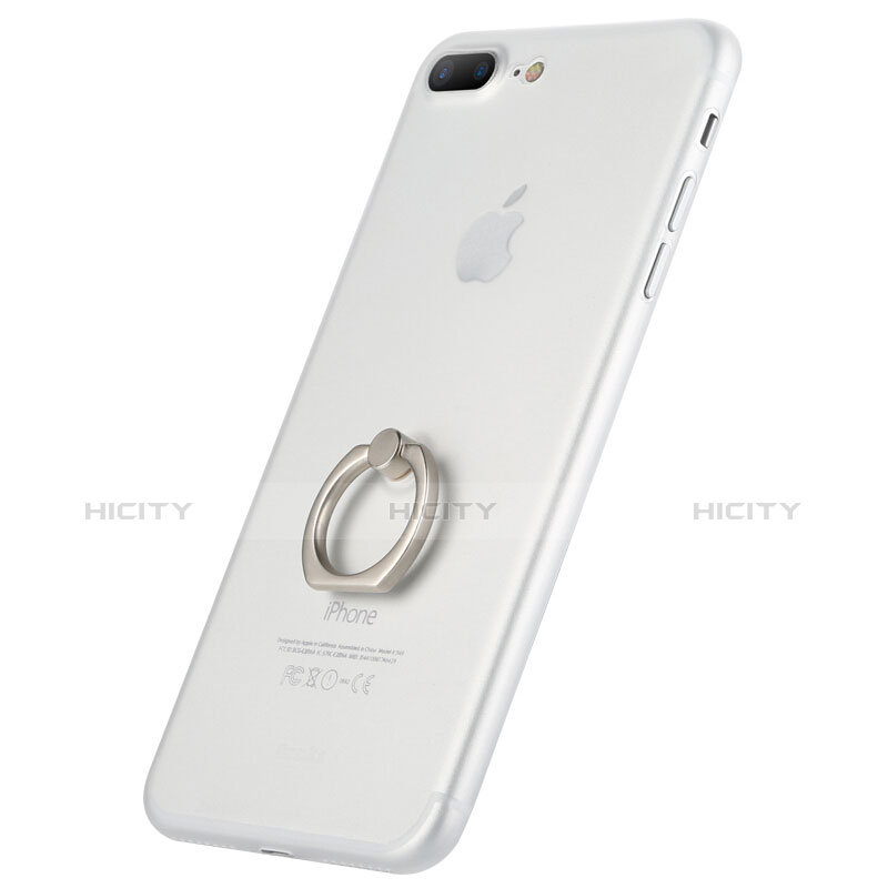 Cover Silicone Trasparente Ultra Sottile Morbida con Anello Supporto per Apple iPhone 8 Plus Bianco