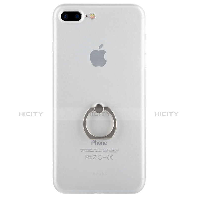 Cover Silicone Trasparente Ultra Sottile Morbida con Anello Supporto per Apple iPhone 8 Plus Bianco