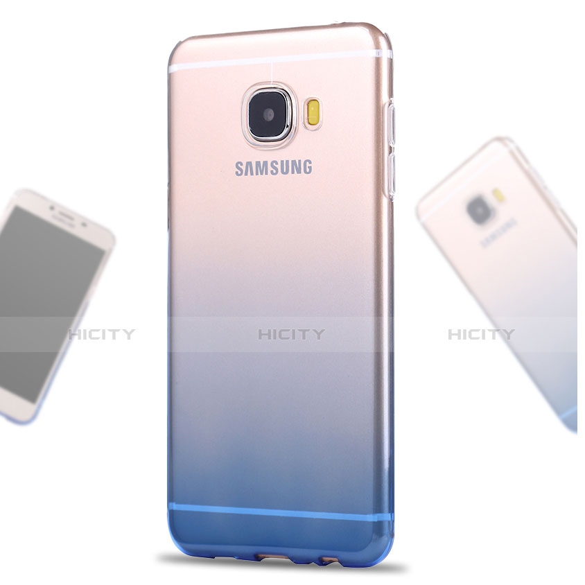 Cover Silicone Trasparente Ultra Sottile Morbida Sfumato per Samsung Galaxy C9 Pro C9000 Blu