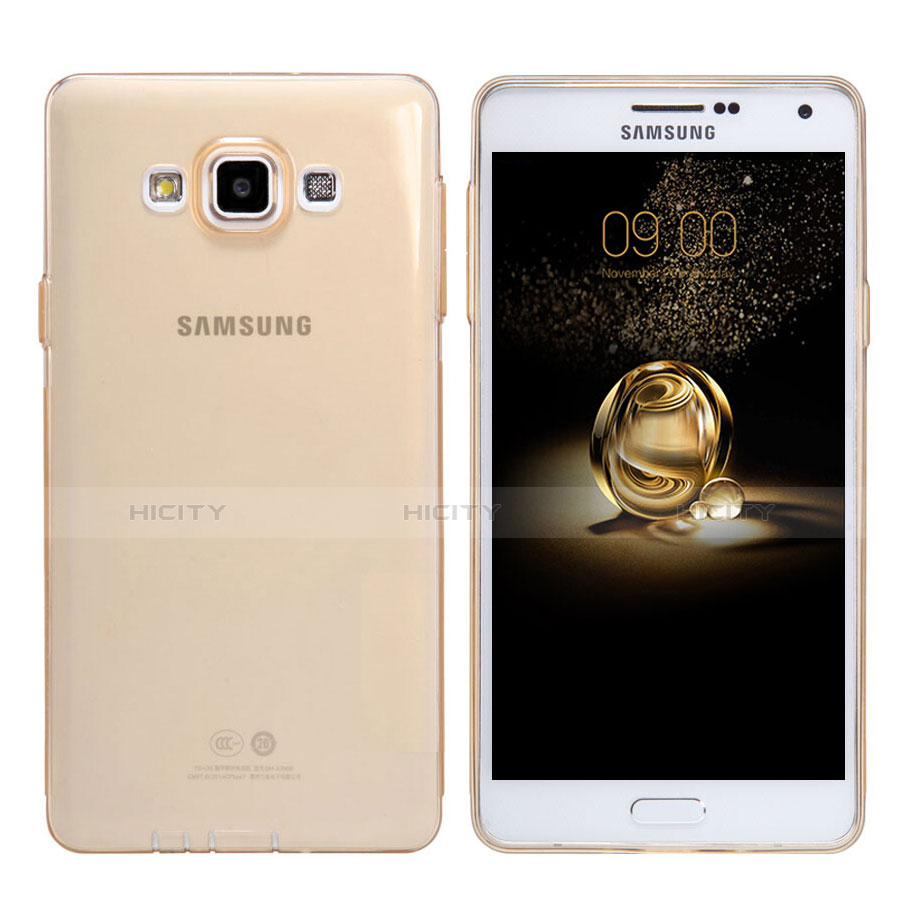 Cover Silicone Trasparente Ultra Sottile Morbida T03 per Samsung Galaxy A7 Duos SM-A700F A700FD Oro