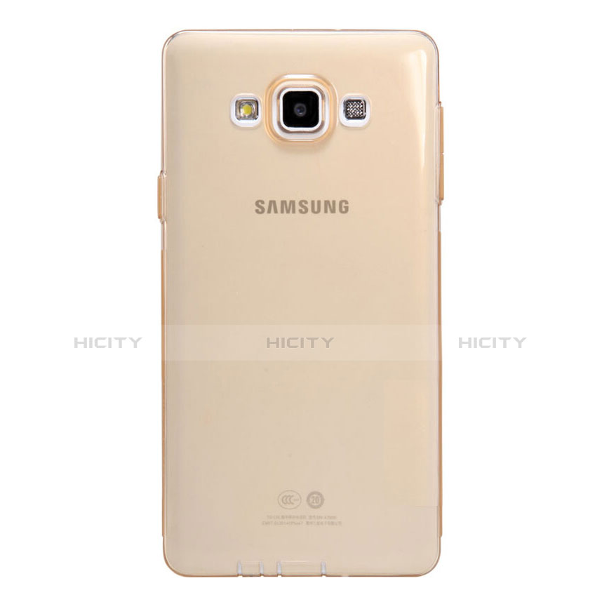 Cover Silicone Trasparente Ultra Sottile Morbida T03 per Samsung Galaxy A7 SM-A700 Oro