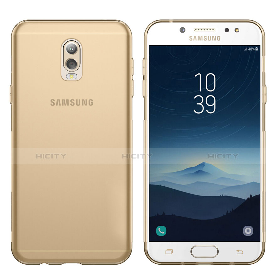 Cover Silicone Trasparente Ultra Sottile Morbida T03 per Samsung Galaxy J7 Plus Oro