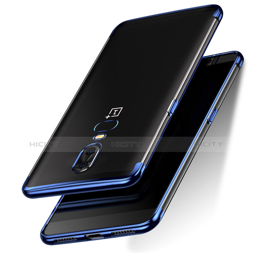 Cover Silicone Trasparente Ultra Sottile Morbida T05 per OnePlus 6 Blu