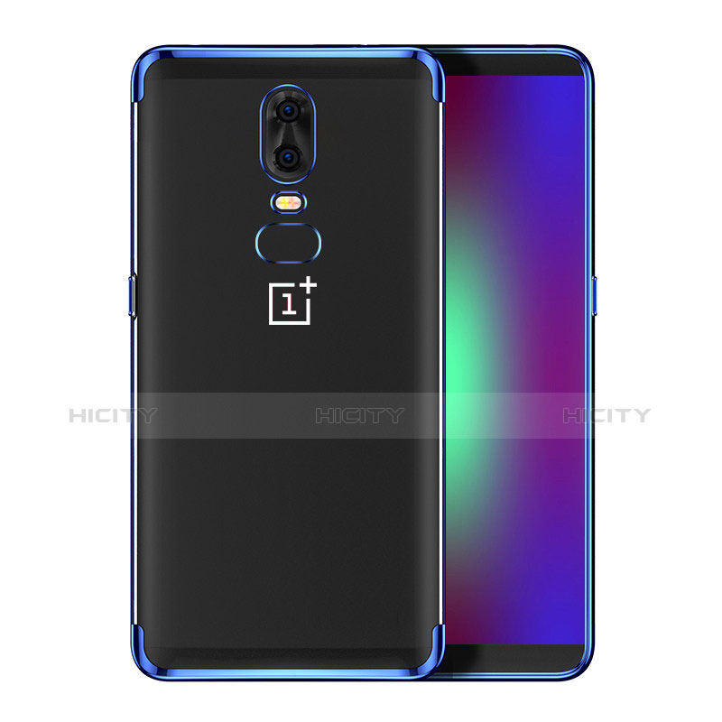 Cover Silicone Trasparente Ultra Sottile Morbida T05 per OnePlus 6 Blu