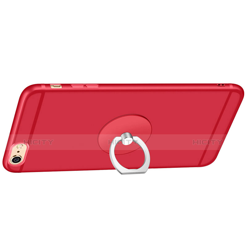 Cover Silicone Ultra Sottile Morbida con Anello Supporto per Apple iPhone 6 Plus Rosso