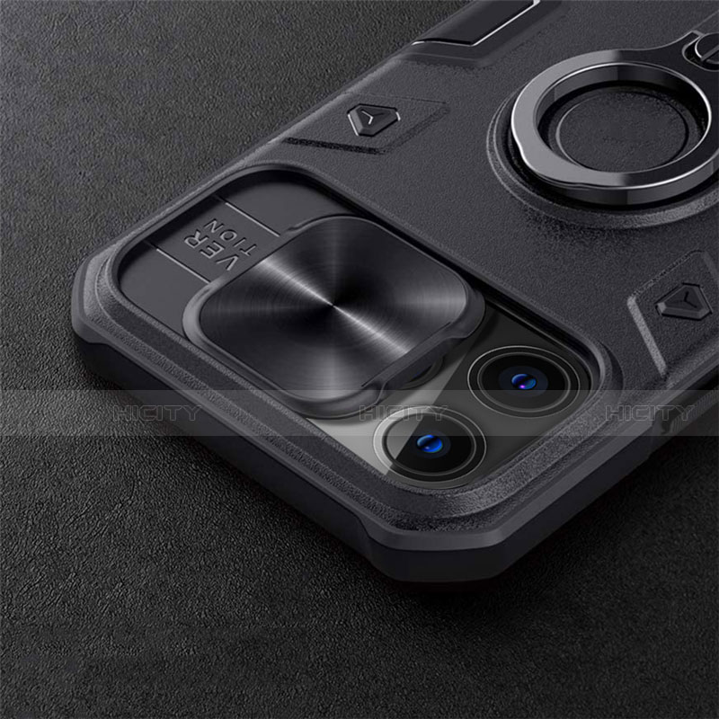 Cover Silicone Ultra Sottile Morbida con Magnetico Anello Supporto per Apple iPhone 12 Pro Max Nero