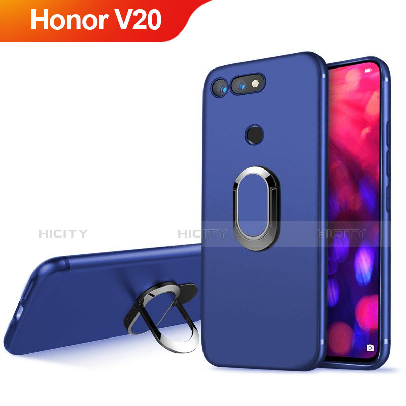 Cover Silicone Ultra Sottile Morbida con Magnetico Anello Supporto per Huawei Honor View 20 Blu