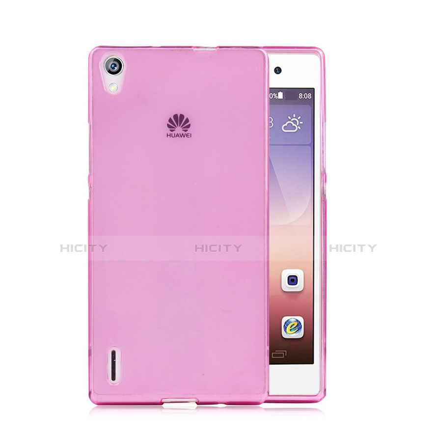 Cover TPU Trasparente Ultra Sottile Morbida per Huawei P7 Dual SIM Rosa