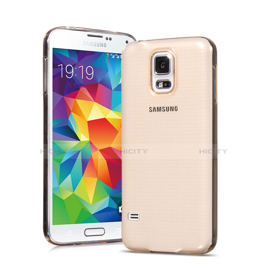 Cover TPU Trasparente Ultra Sottile Morbida per Samsung Galaxy S5 Duos Plus Oro