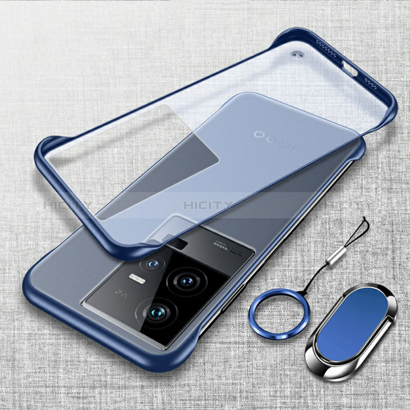 Custodia Crystal Trasparente Rigida Senza Cornice Cover con Magnetico Anello Supporto per Vivo iQOO 11 Pro 5G Blu