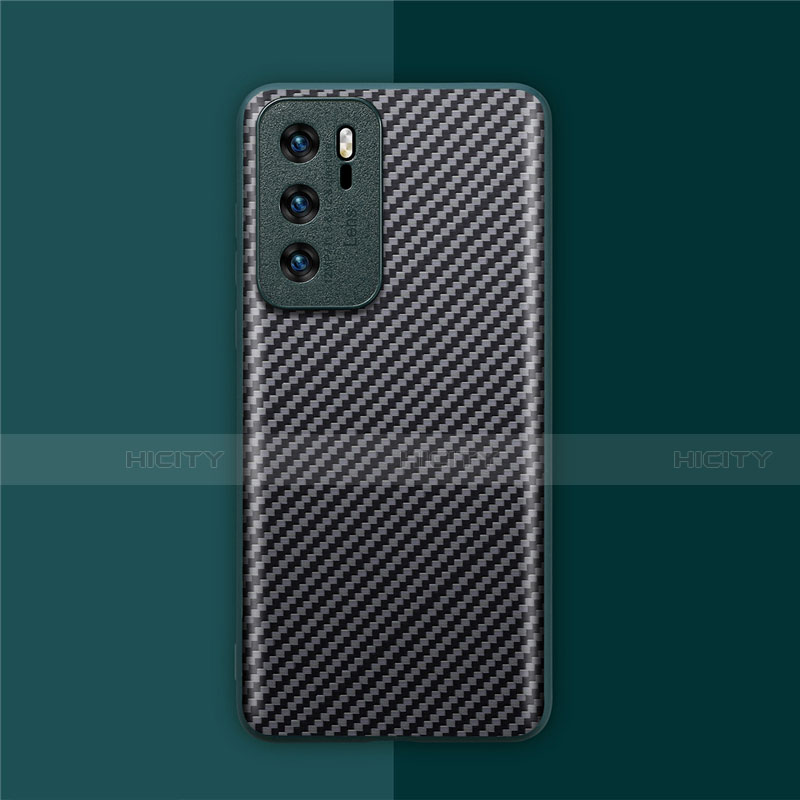 Custodia Fibra di Carbonio Lusso Morbida Spigato Cover per Huawei P40 Ciano