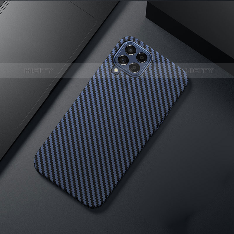 Custodia Fibra di Carbonio Lusso Morbida Spigato Cover per Samsung Galaxy M53 5G Blu