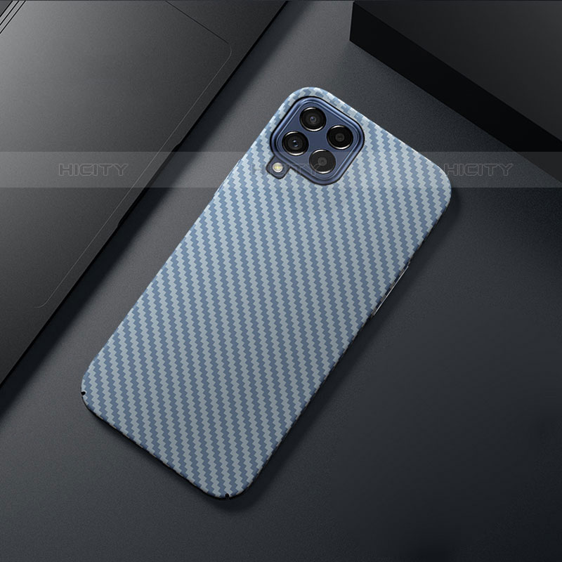 Custodia Fibra di Carbonio Lusso Morbida Spigato Cover per Samsung Galaxy M53 5G Cielo Blu