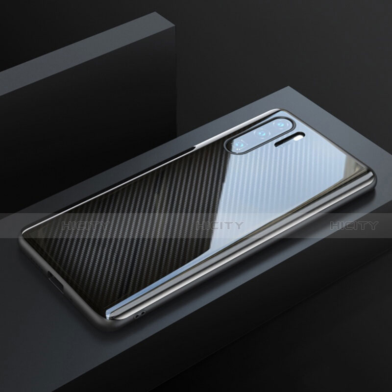 Custodia Fibra di Carbonio Lusso Morbida Spigato Cover T01 per Huawei P30 Pro New Edition Nero