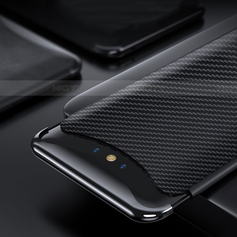 Custodia Fibra di Carbonio Lusso Morbida Spigato Cover T01 per Oppo Find X Super Flash Edition Nero