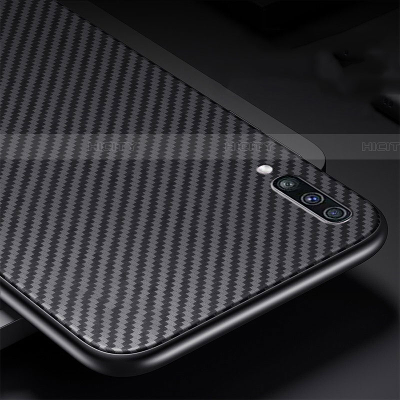 Custodia Fibra di Carbonio Lusso Morbida Spigato Cover T01 per Samsung Galaxy A70S Nero