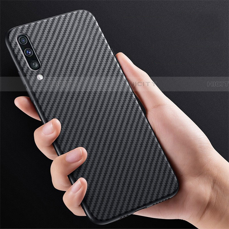 Custodia Fibra di Carbonio Lusso Morbida Spigato Cover T01 per Samsung Galaxy A90 5G Nero