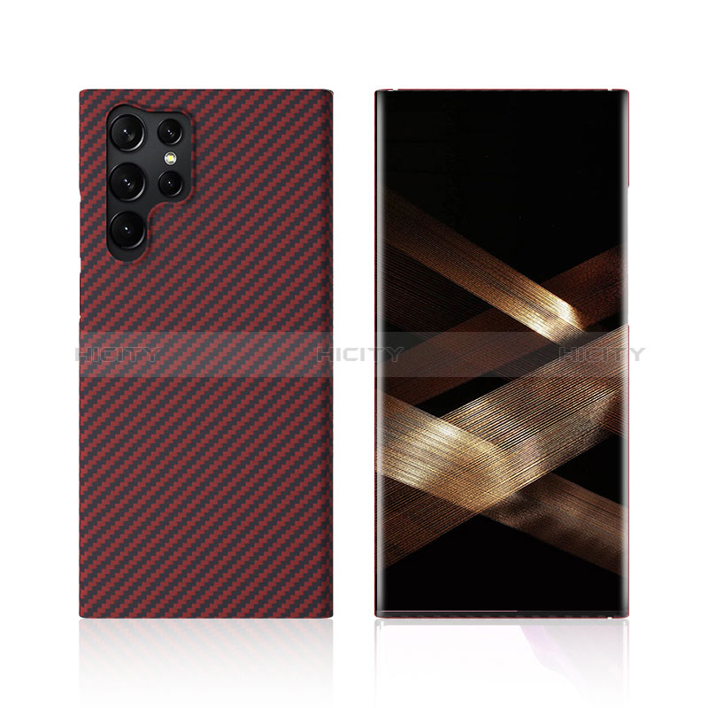 Custodia Fibra di Carbonio Lusso Morbida Spigato Cover T01 per Samsung Galaxy S24 Ultra 5G Rosso