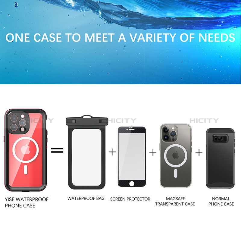 Custodia Impermeabile Silicone e Plastica Opaca Waterproof Cover 360 Gradi con Mag-Safe Magnetic HJ1 per Apple iPhone 14 Pro