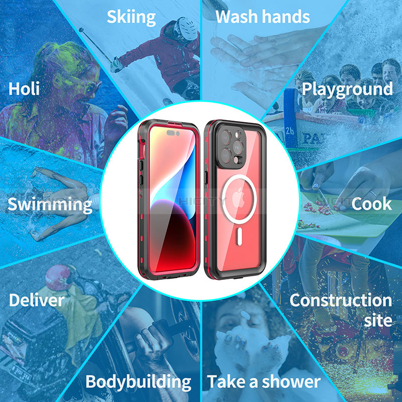 Custodia Impermeabile Silicone e Plastica Opaca Waterproof Cover 360 Gradi con Mag-Safe Magnetic HJ1 per Apple iPhone 14 Pro Max