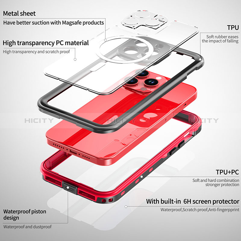 Custodia Impermeabile Silicone e Plastica Opaca Waterproof Cover 360 Gradi con Mag-Safe Magnetic HJ1 per Apple iPhone 14 Pro Max