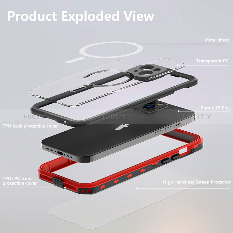 Custodia Impermeabile Silicone e Plastica Opaca Waterproof Cover 360 Gradi con Mag-Safe Magnetic HJ1 per Apple iPhone 15