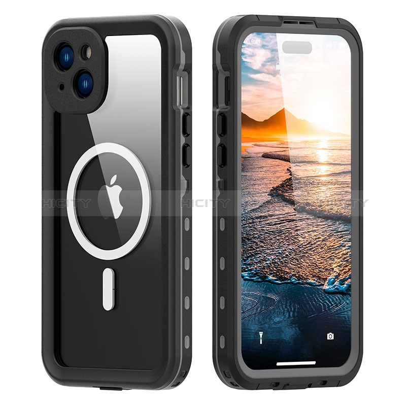 Custodia Impermeabile Silicone e Plastica Opaca Waterproof Cover 360 Gradi con Mag-Safe Magnetic per Apple iPhone 14 Nero