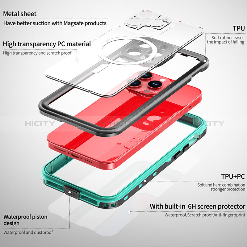 Custodia Impermeabile Silicone e Plastica Opaca Waterproof Cover 360 Gradi con Mag-Safe Magnetic per Apple iPhone 14 Pro