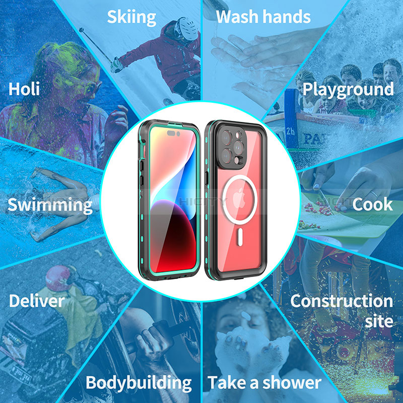 Custodia Impermeabile Silicone e Plastica Opaca Waterproof Cover 360 Gradi con Mag-Safe Magnetic per Apple iPhone 14 Pro Max
