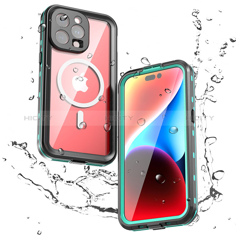 Custodia Impermeabile Silicone e Plastica Opaca Waterproof Cover 360 Gradi con Mag-Safe Magnetic per Apple iPhone 14 Pro Verde