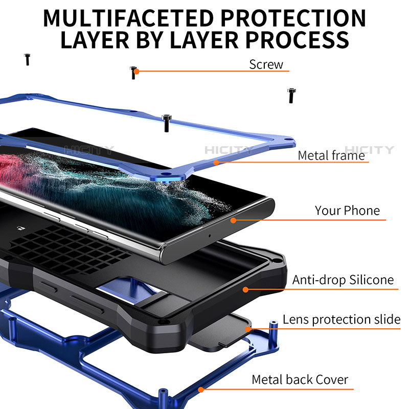Custodia Impermeabile Silicone e Plastica Opaca Waterproof Cover 360 Gradi con Supporto per Samsung Galaxy S22 Ultra 5G