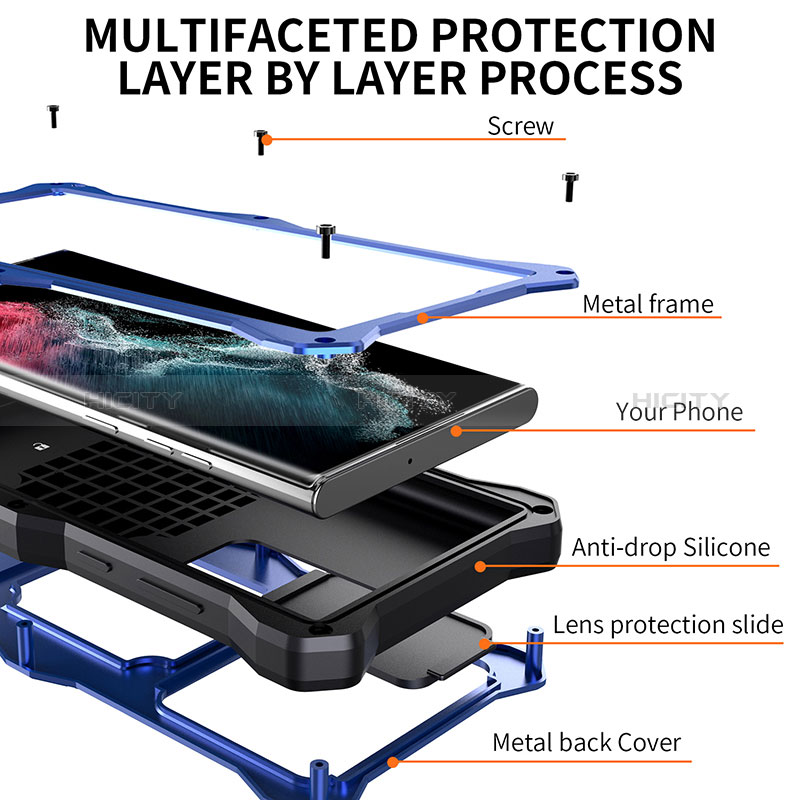 Custodia Impermeabile Silicone e Plastica Opaca Waterproof Cover 360 Gradi con Supporto per Samsung Galaxy S24 Ultra 5G
