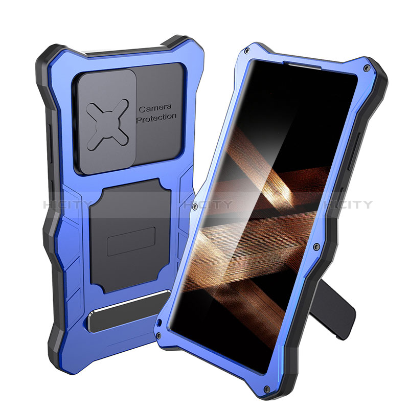 Custodia Impermeabile Silicone e Plastica Opaca Waterproof Cover 360 Gradi con Supporto per Samsung Galaxy S24 Ultra 5G Blu