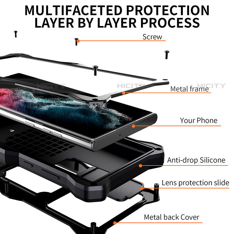 Custodia Impermeabile Silicone e Plastica Opaca Waterproof Cover 360 Gradi con Supporto T01 per Samsung Galaxy S21 Ultra 5G