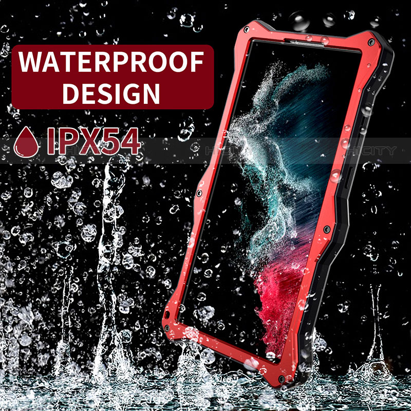 Custodia Impermeabile Silicone e Plastica Opaca Waterproof Cover 360 Gradi con Supporto T01 per Samsung Galaxy S22 Ultra 5G