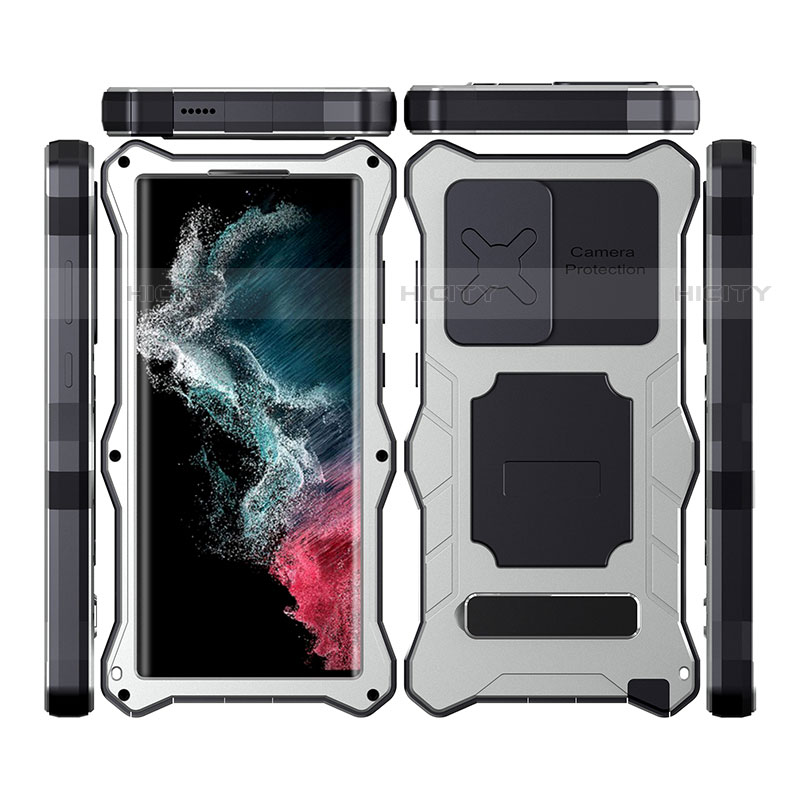 Custodia Impermeabile Silicone e Plastica Opaca Waterproof Cover 360 Gradi con Supporto T02 per Samsung Galaxy S21 Ultra 5G