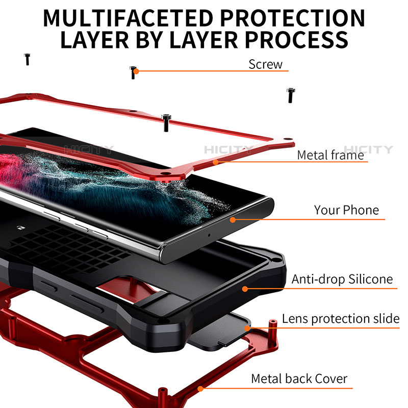 Custodia Impermeabile Silicone e Plastica Opaca Waterproof Cover 360 Gradi con Supporto T02 per Samsung Galaxy S23 Ultra 5G