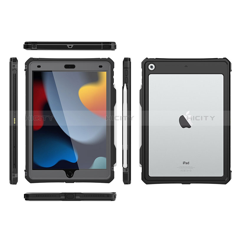 Custodia Impermeabile Silicone e Plastica Opaca Waterproof Cover 360 Gradi per Apple iPad 10.2 (2019) Nero