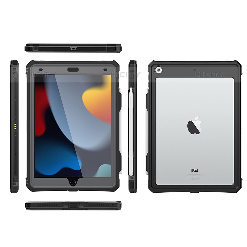 Custodia Impermeabile Silicone e Plastica Opaca Waterproof Cover 360 Gradi per Apple iPad 10.2 (2020) Nero