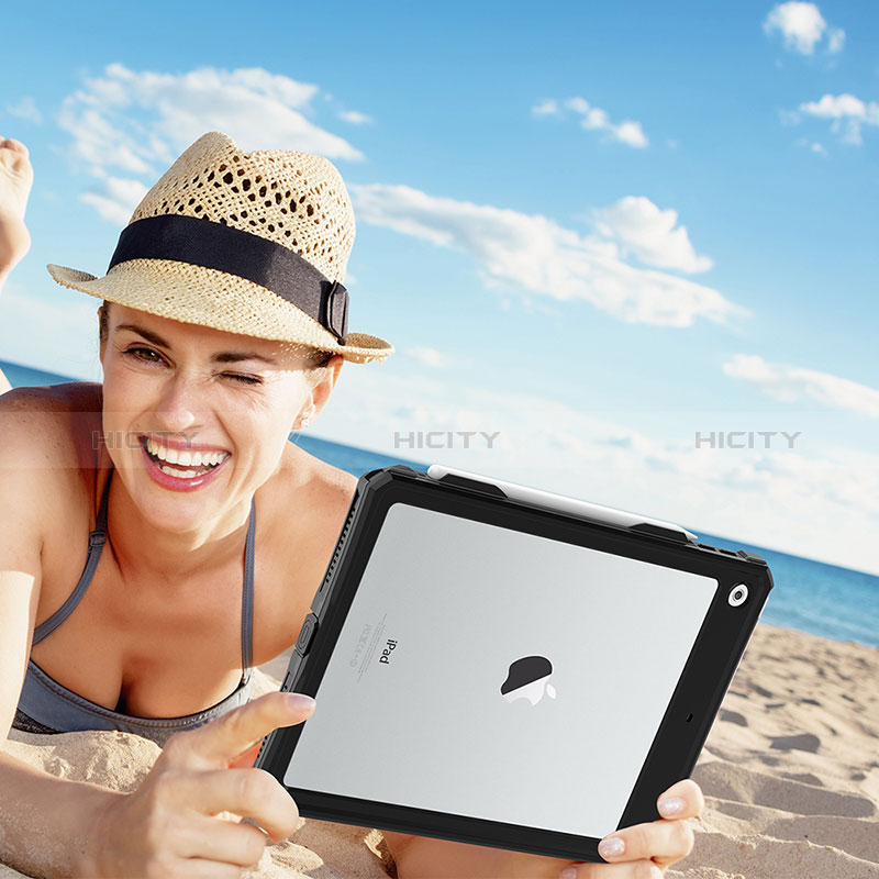 Custodia Impermeabile Silicone e Plastica Opaca Waterproof Cover 360 Gradi per Apple iPad 10.2 (2021) Nero
