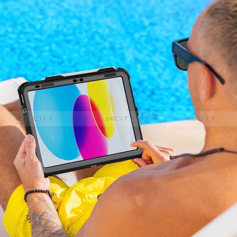 Custodia Impermeabile Silicone e Plastica Opaca Waterproof Cover 360 Gradi per Apple iPad 10.9 (2022) Nero