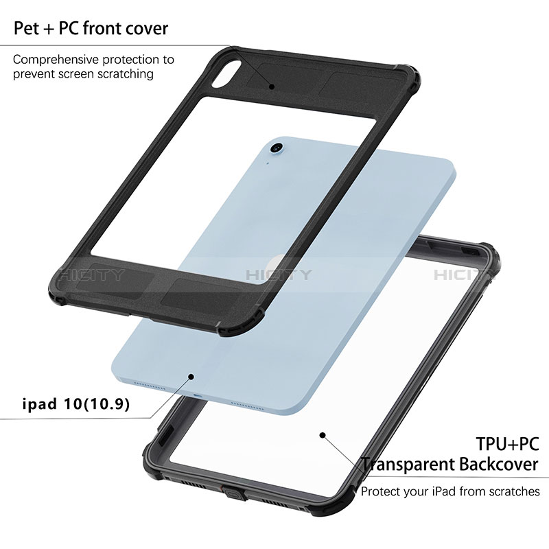 Custodia Impermeabile Silicone e Plastica Opaca Waterproof Cover 360 Gradi per Apple iPad 10.9 (2022) Nero