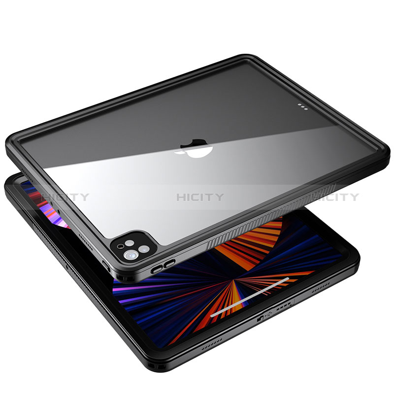 Custodia Impermeabile Silicone e Plastica Opaca Waterproof Cover 360 Gradi per Apple iPad Pro 12.9 (2022) Nero