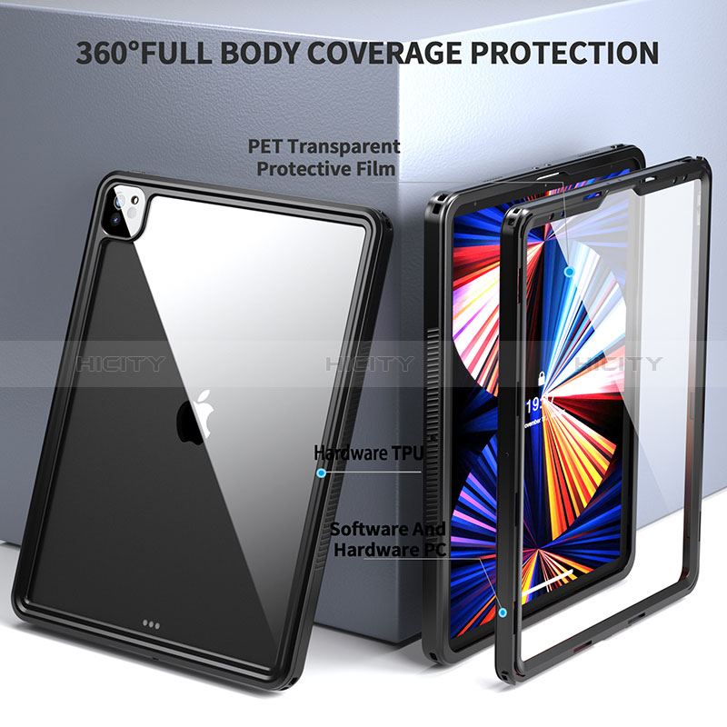 Custodia Impermeabile Silicone e Plastica Opaca Waterproof Cover 360 Gradi per Apple iPad Pro 12.9 (2022) Nero