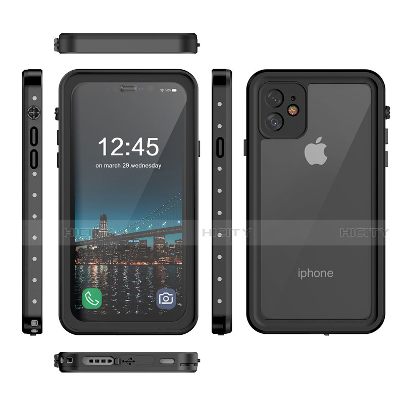 Custodia Impermeabile Silicone e Plastica Opaca Waterproof Cover 360 Gradi per Apple iPhone 11 Nero